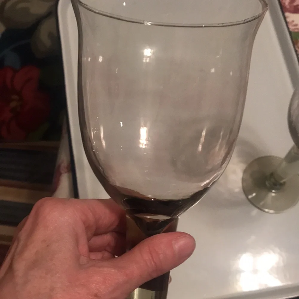 Hand Blown Clear with Subtle Smoke Color Wine/Water Glasses (2)